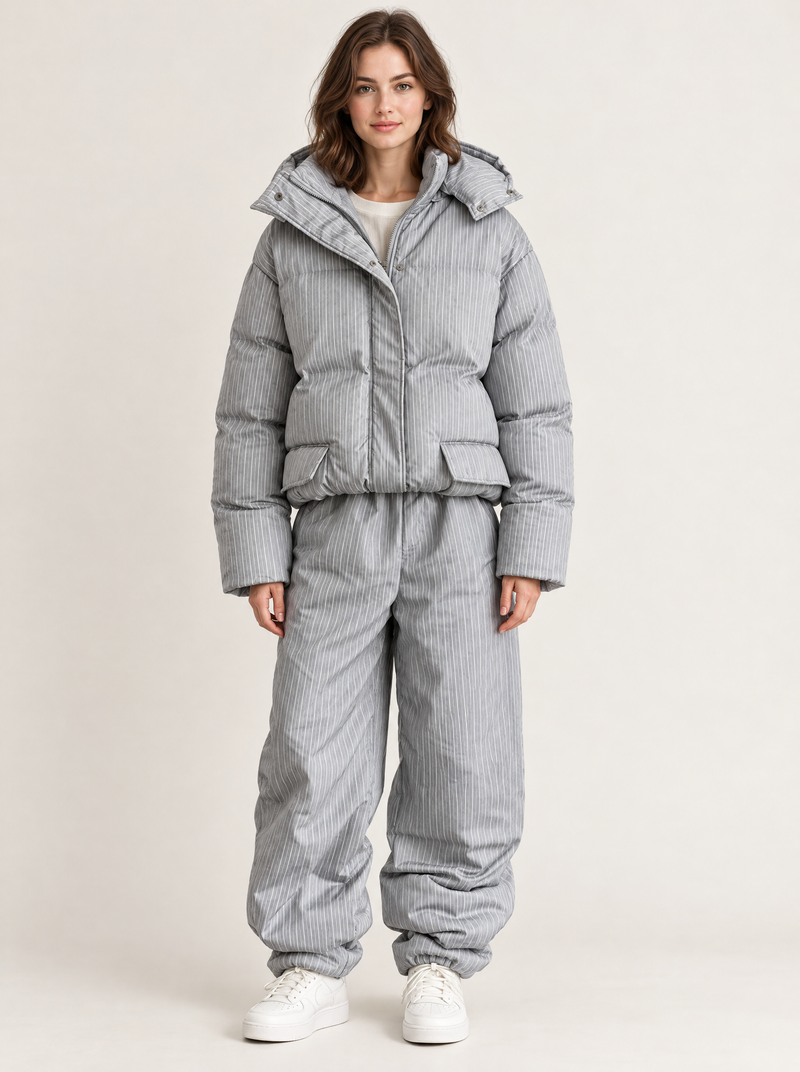 Padded Hooded Jacket & Pants Set in Gray - Full Set