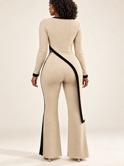 Contour Ribbed Top & Flared Pants Set, back view