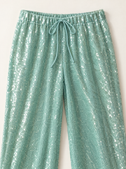 Shimmer Wide-Leg Sequin Pants, fabric and construction detail